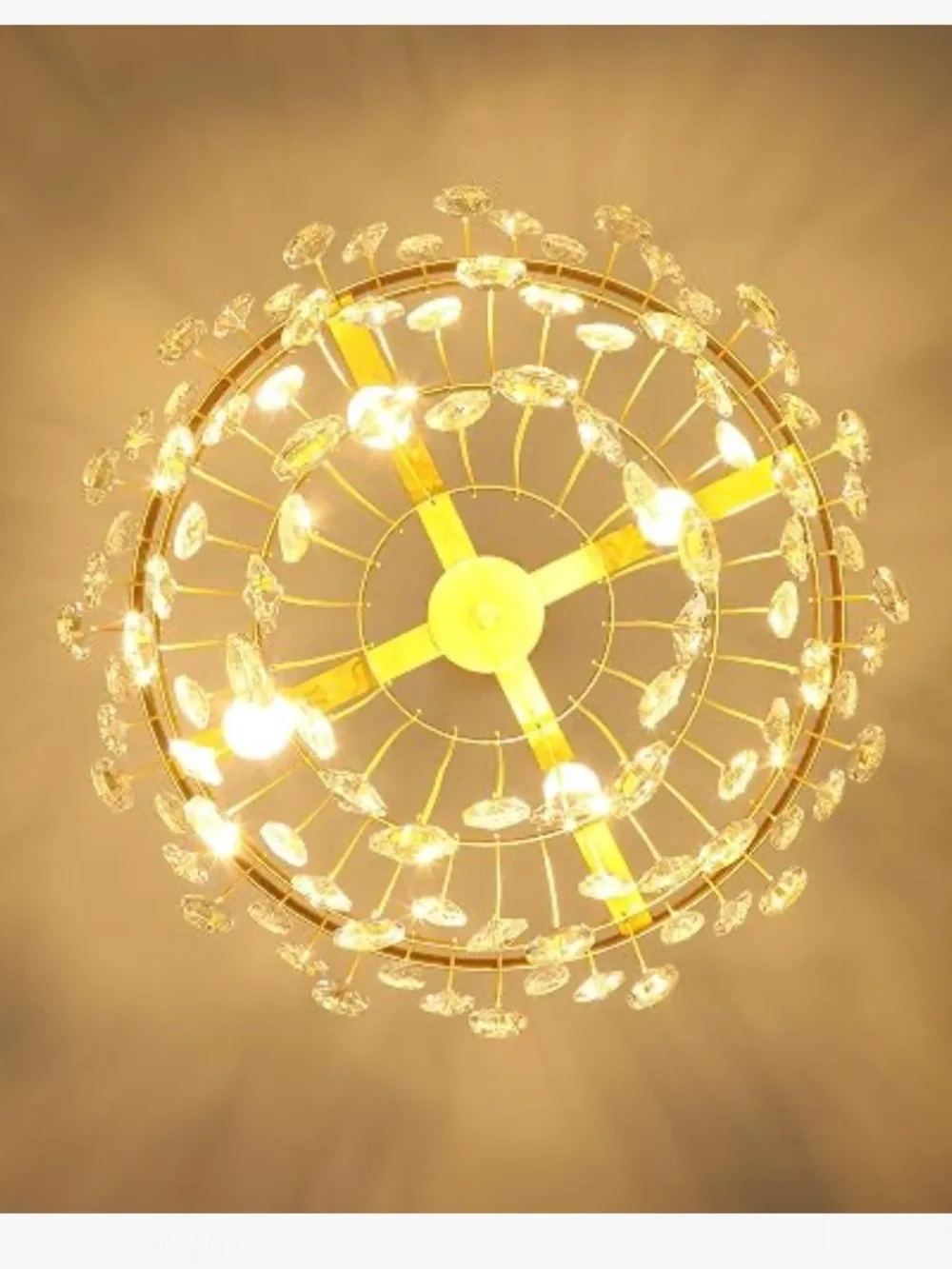 NIB CNRATYE Clear Hand Cut Crystal Round Chandelier Light 4-Light Modern Gold